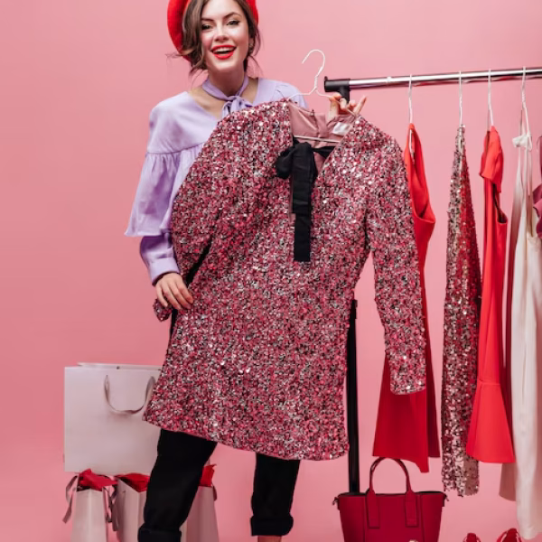 lady-trousers-blouse-keeps-sequins-dress-woman-posing-with-packages-while-shopping-pink-background_197531-17607